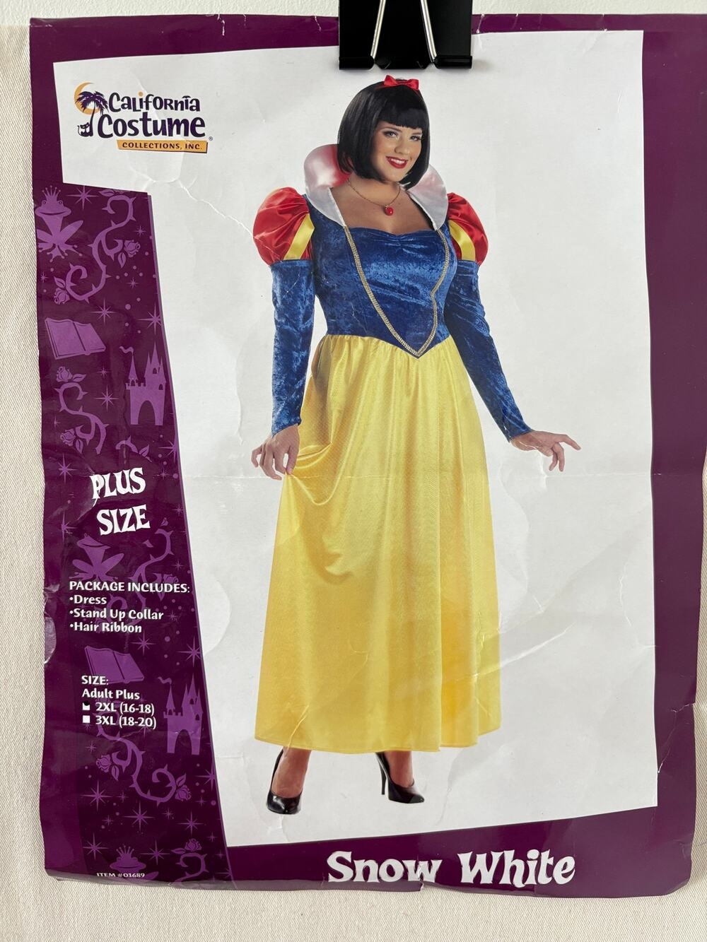 Costume Snow White Adult Plus Size 2XL 16-18 and Wig with Red Ribbon